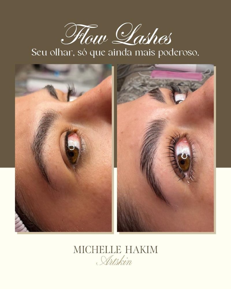 Antes e depois de Flow Lashes