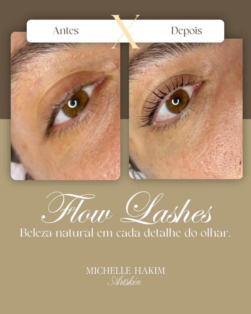 Antes e depois de Flow Lashes